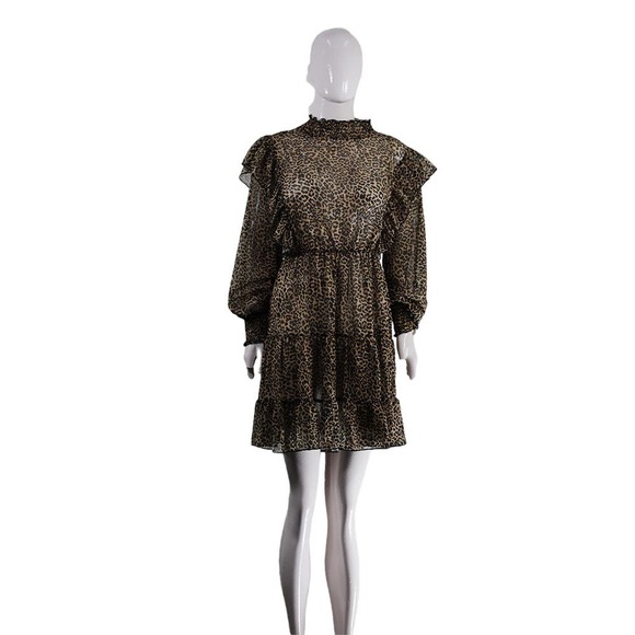 Busem Lepord Animal Print With Ruffle Woman Dress - Picture 1 of 6